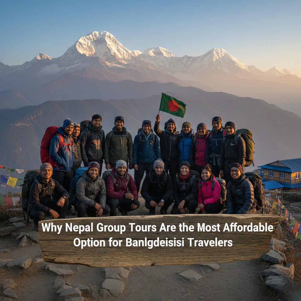 Bangladeshi travelers on a budget group tour in Nepal.